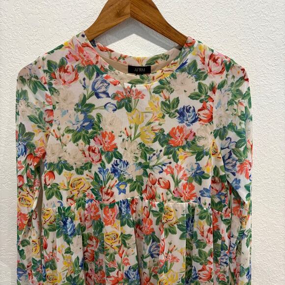 Revolve AFRM Spring Jardin Floral Dress Women's Medium Tiered Long Sleeve - Picture 3 of 8